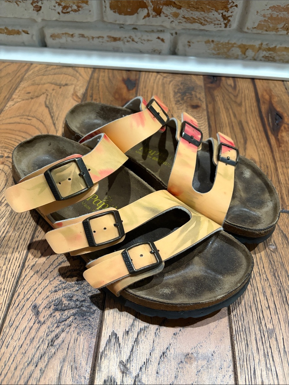 Papillio Women's Triple Strap Sandal in Peach and Yellow